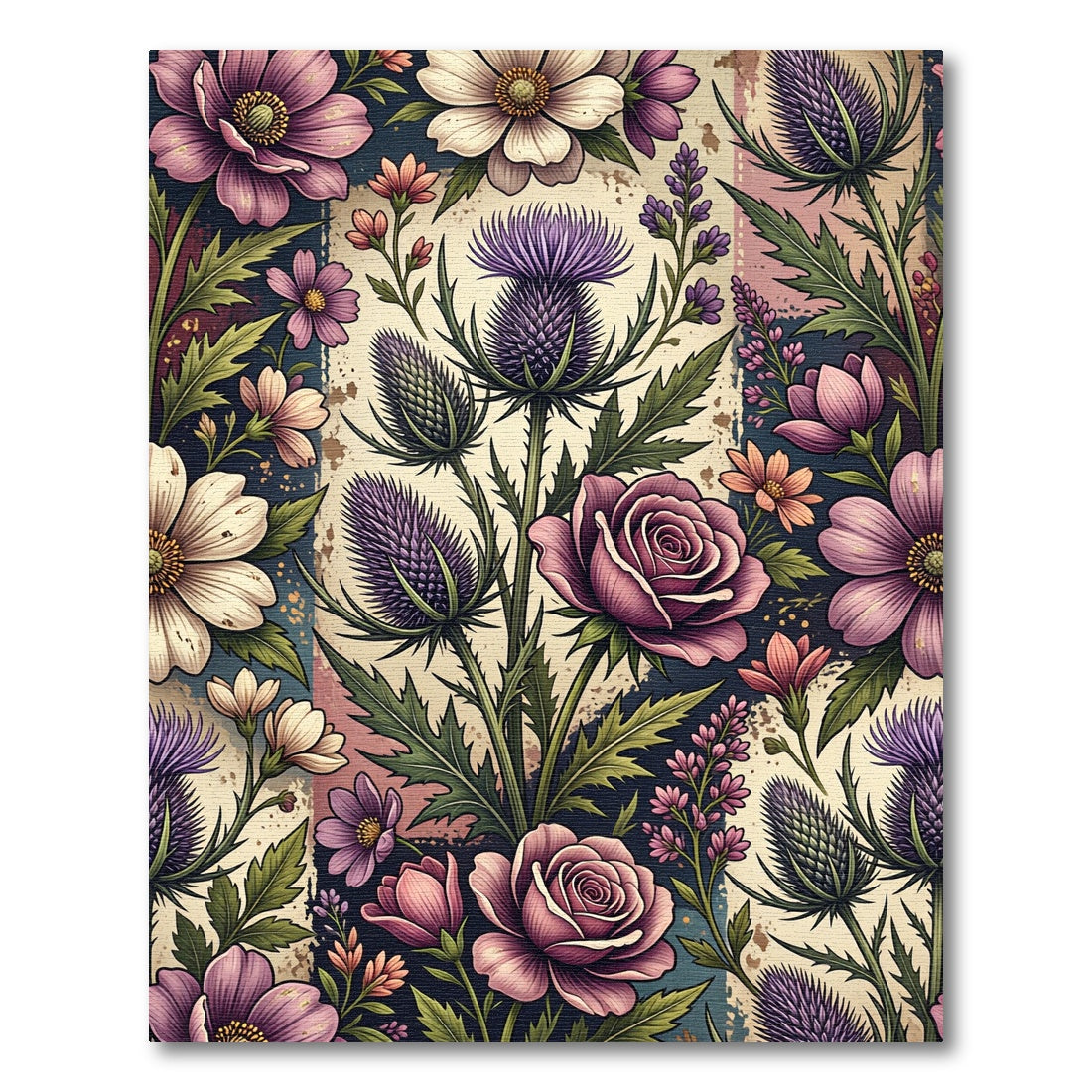 Vintage Dusty Rose Meadow Thistle Illustration Rug