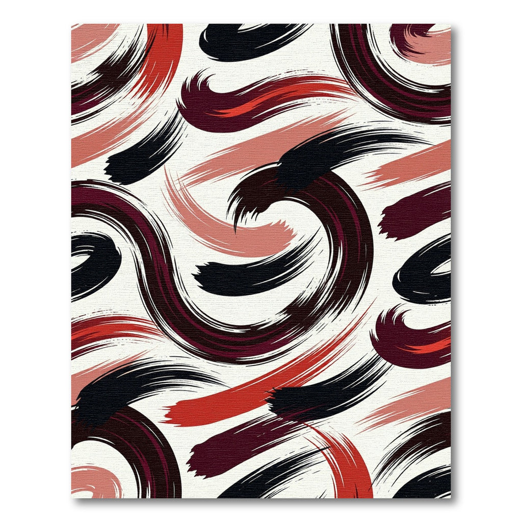 Modern Abstract Black Crimson Curved Brushstrokes Rug