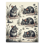 Whimsical Gray Mouse Meadow Illustration Rug