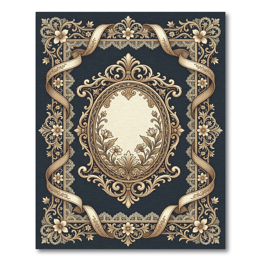 Ornate Floral Medallion Gold Lace Rug