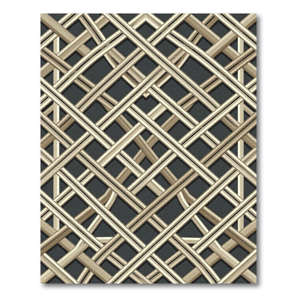 Golden Beige Interwoven Geometric Lattice Rug