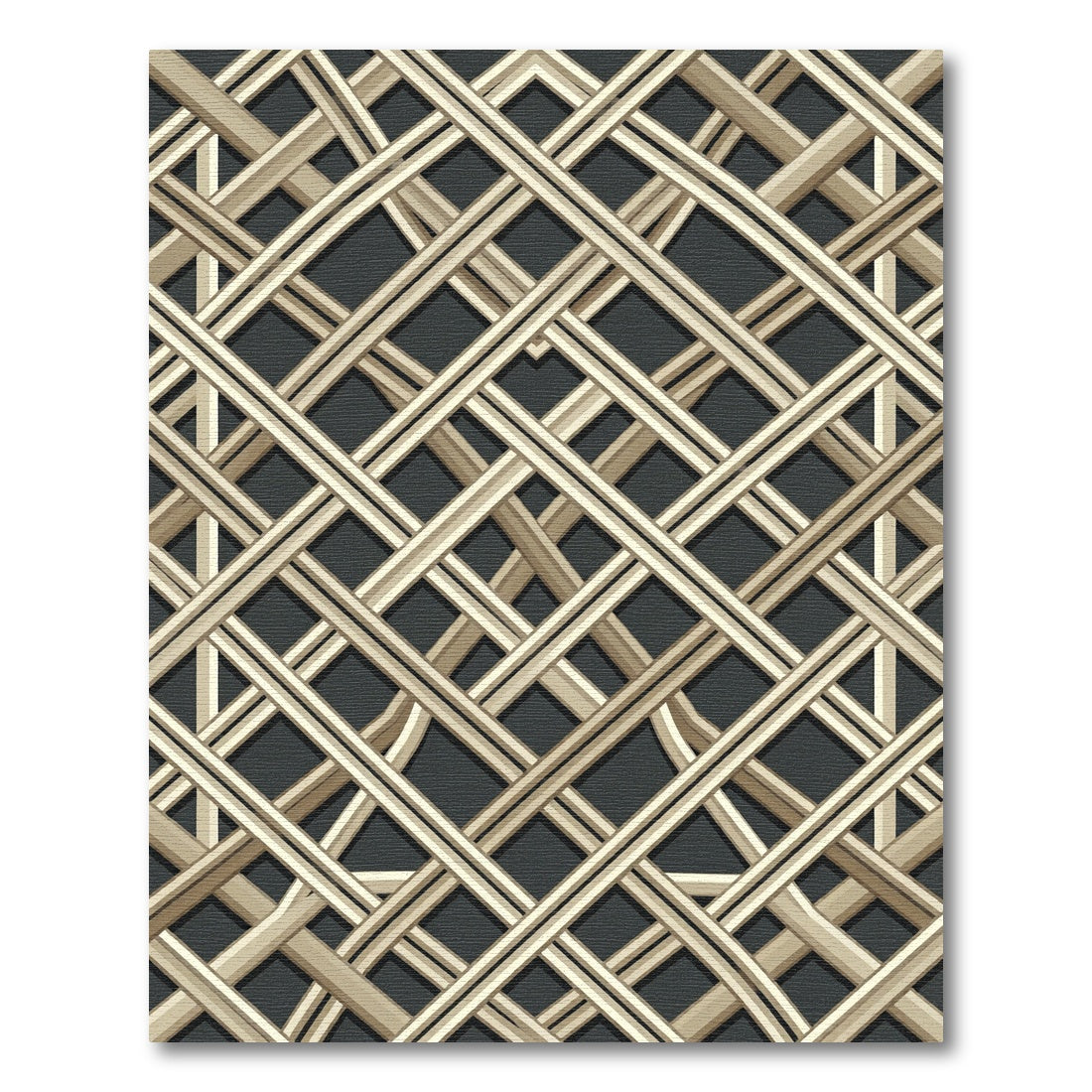 Golden Beige Interwoven Geometric Lattice Rug
