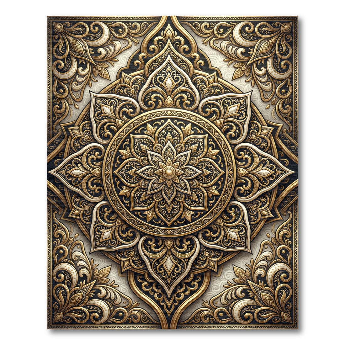 Ornate Gold Floral Mandala Rug