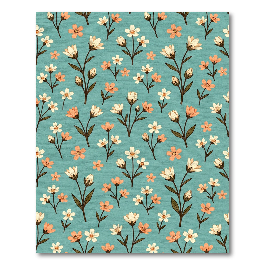 Soft Teal Meadow Floral Bouquet Rug
