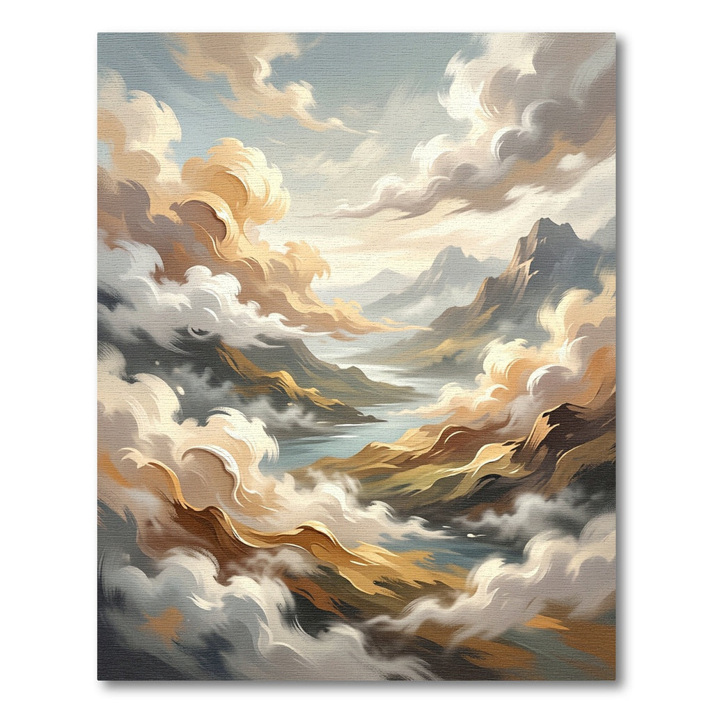 Golden Clouds Over Mountain River Scene Rug