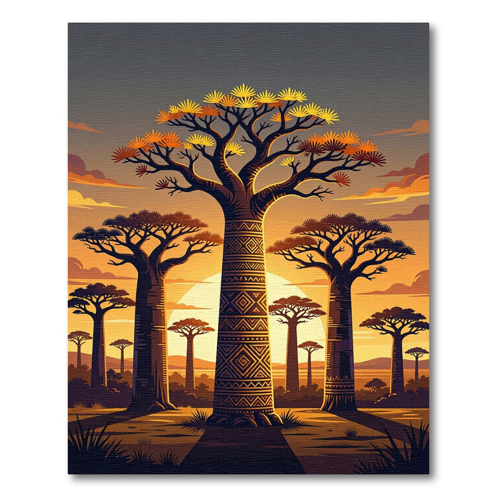 Golden Baobab Sunset African Tribal Art Rug