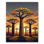 Golden Baobab Sunset African Tribal Art Rug