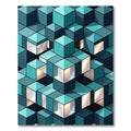 Geometric Cyan Cubic Abstract Illusion Rug