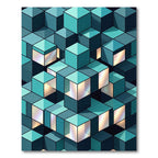 Geometric Cyan Cubic Abstract Illusion Rug