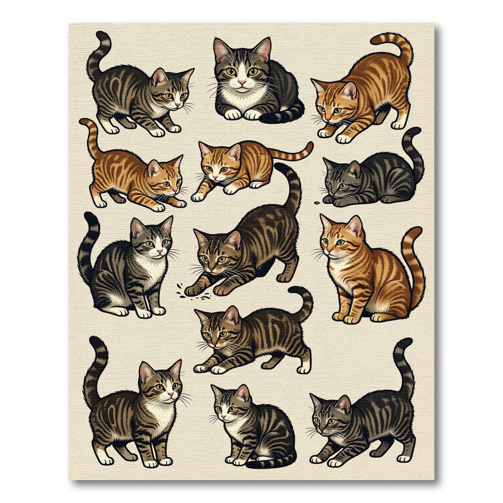 Playful Tabby Cat Illustration Collection Rug
