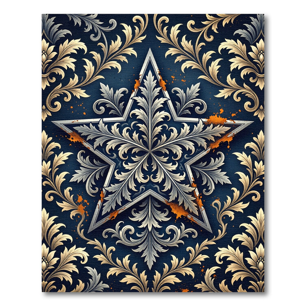 Elegant Navy Golden Floral Star Rug