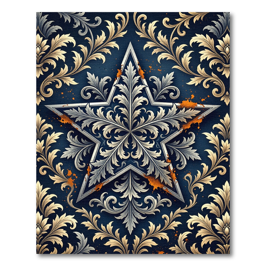 Elegant Navy Golden Floral Star Rug