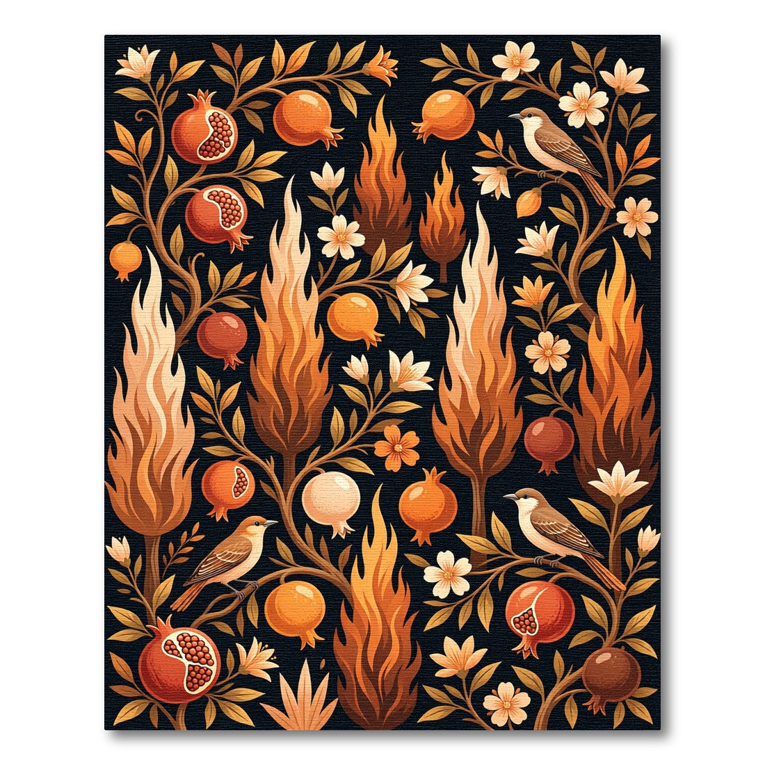 Earthy Pomegranate and Flame Botanical Artwork Rug