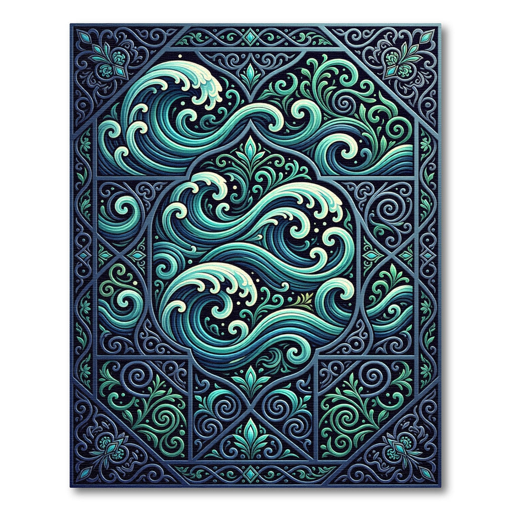 Ornate Teal Wave Ocean Swirl Rug