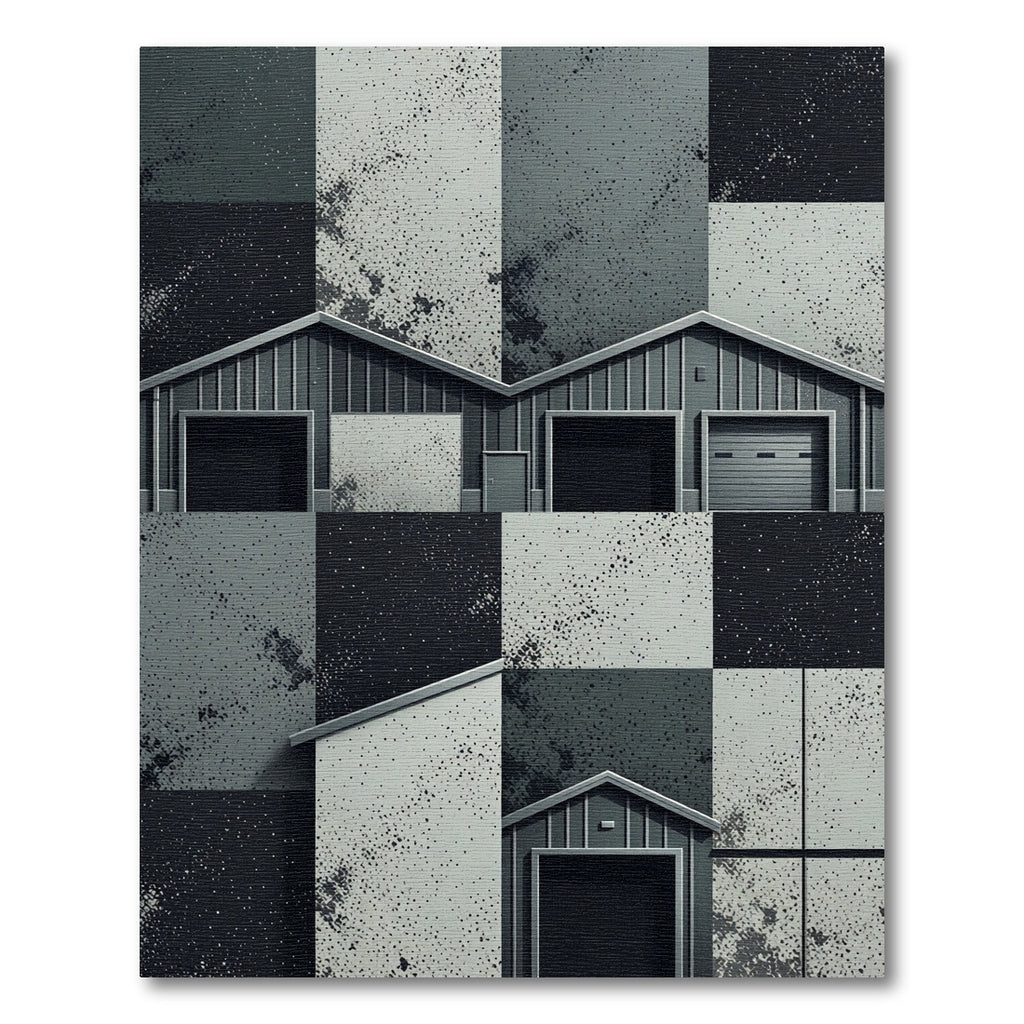 Monochromatic Industrial Warehouse Geometric Grid Rug