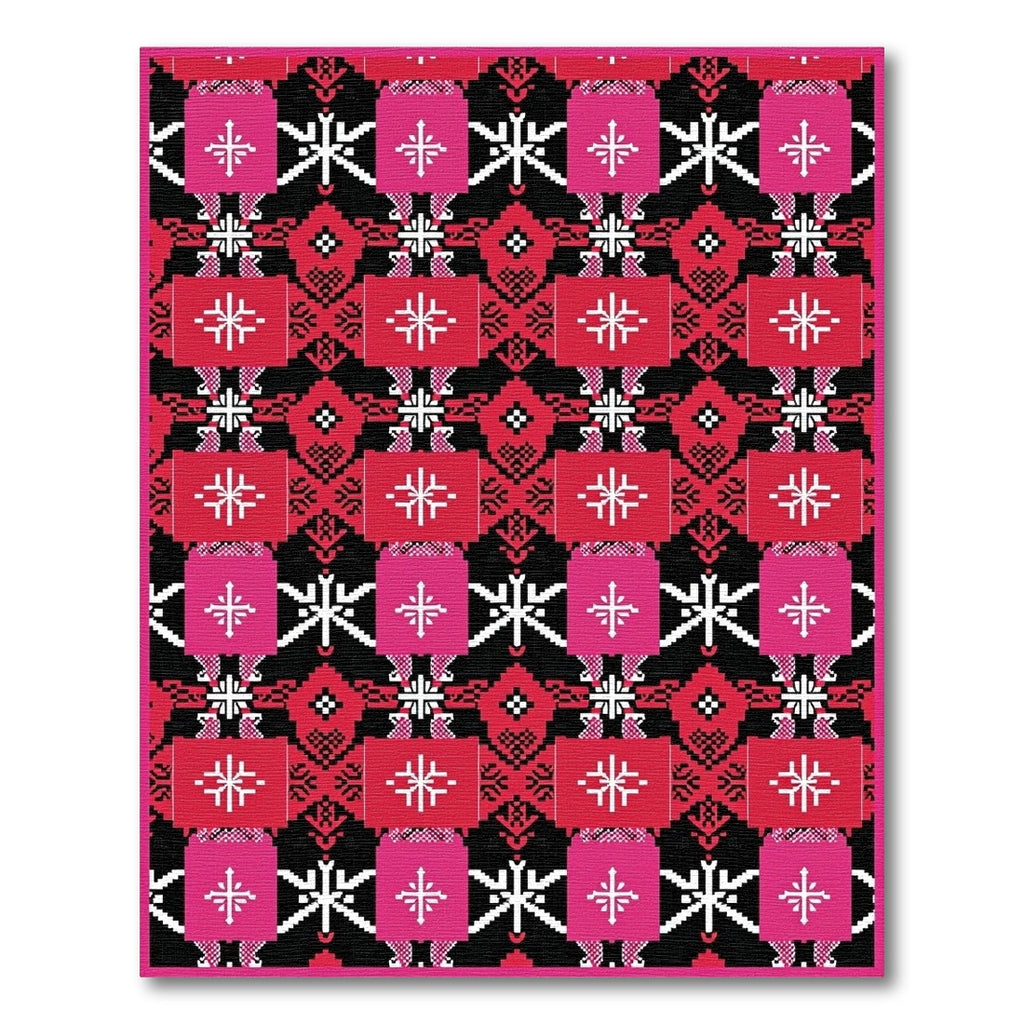 Pink Red Black Geometric Star Rug