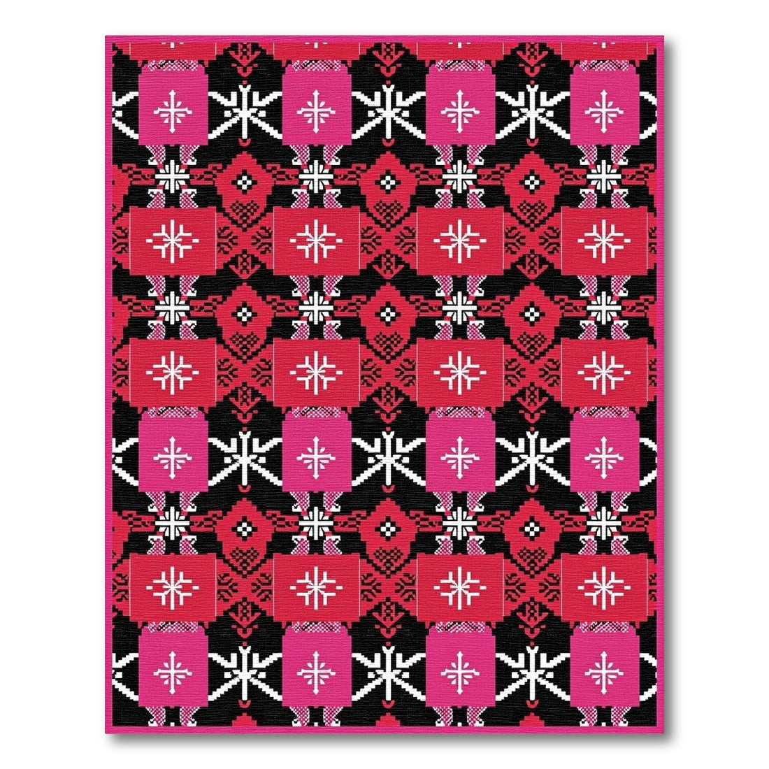 Pink Red Black Geometric Star Rug