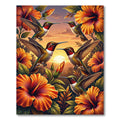 Vibrant Sunset Hummingbird Floral Art Rug