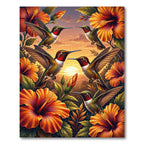 Vibrant Sunset Hummingbird Floral Art Rug