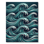 Deep Teal Ocean Wave Abstract Rug