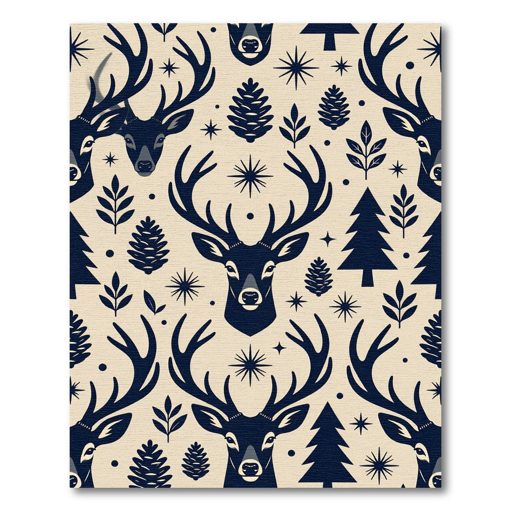 Nordic Navy Reindeer Forest Woodland Rug