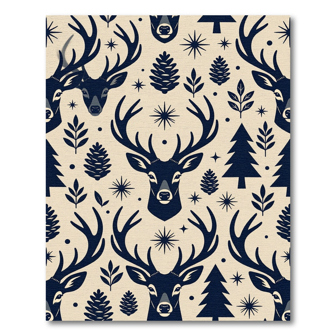 Nordic Navy Reindeer Forest Woodland Rug