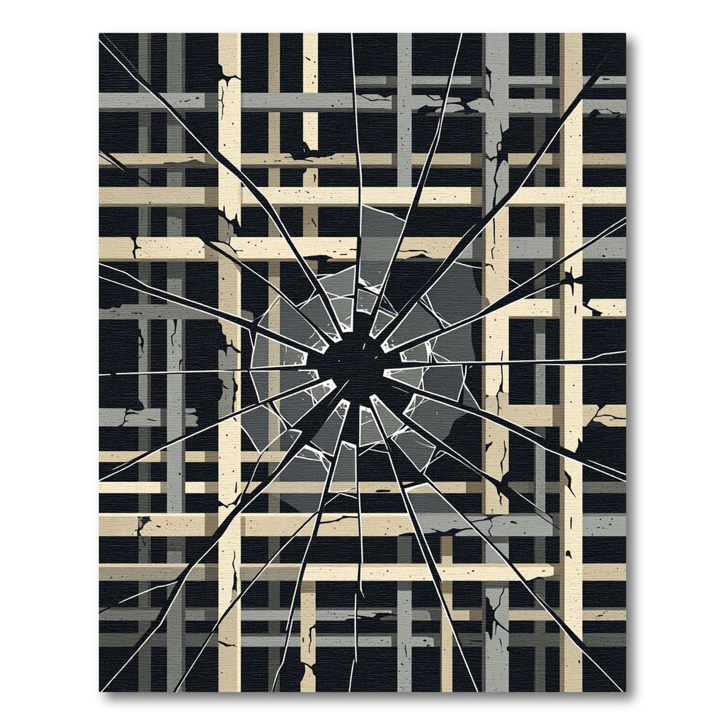 Shattered Grid Geometric Monochrome Rug