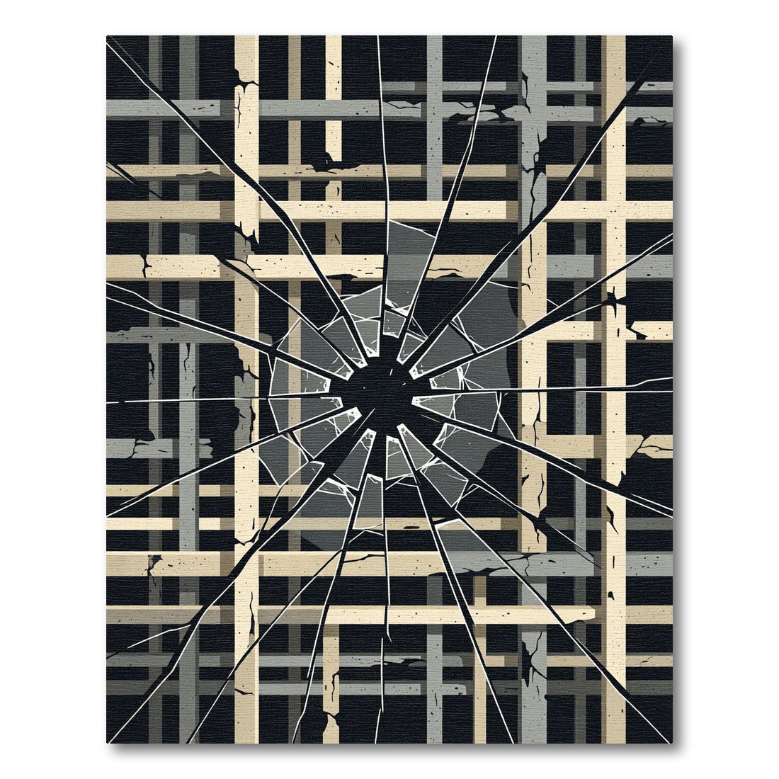 Shattered Grid Geometric Monochrome Rug