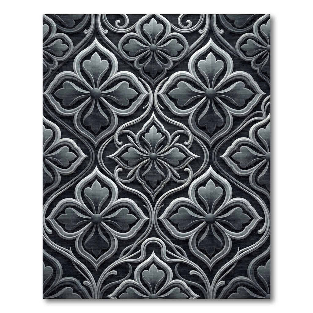 Elegant Charcoal Damask Botanical Filigree Rug
