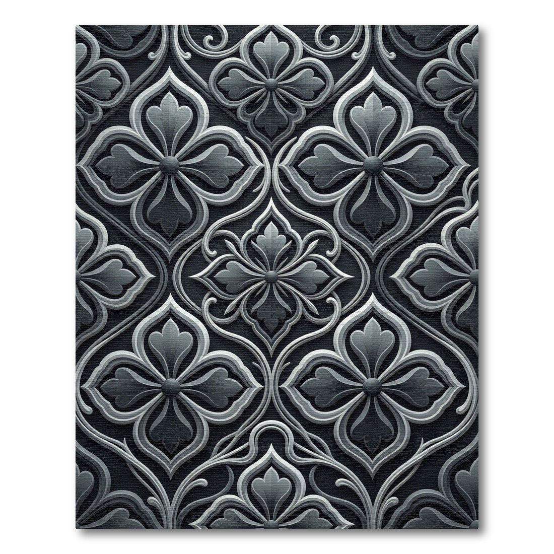 Elegant Charcoal Damask Botanical Filigree Rug