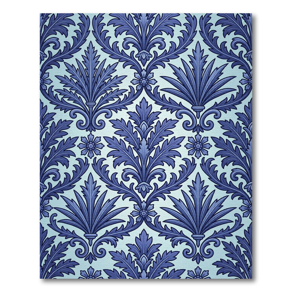 Deep Blue Acanthus Leaf Damask Rug