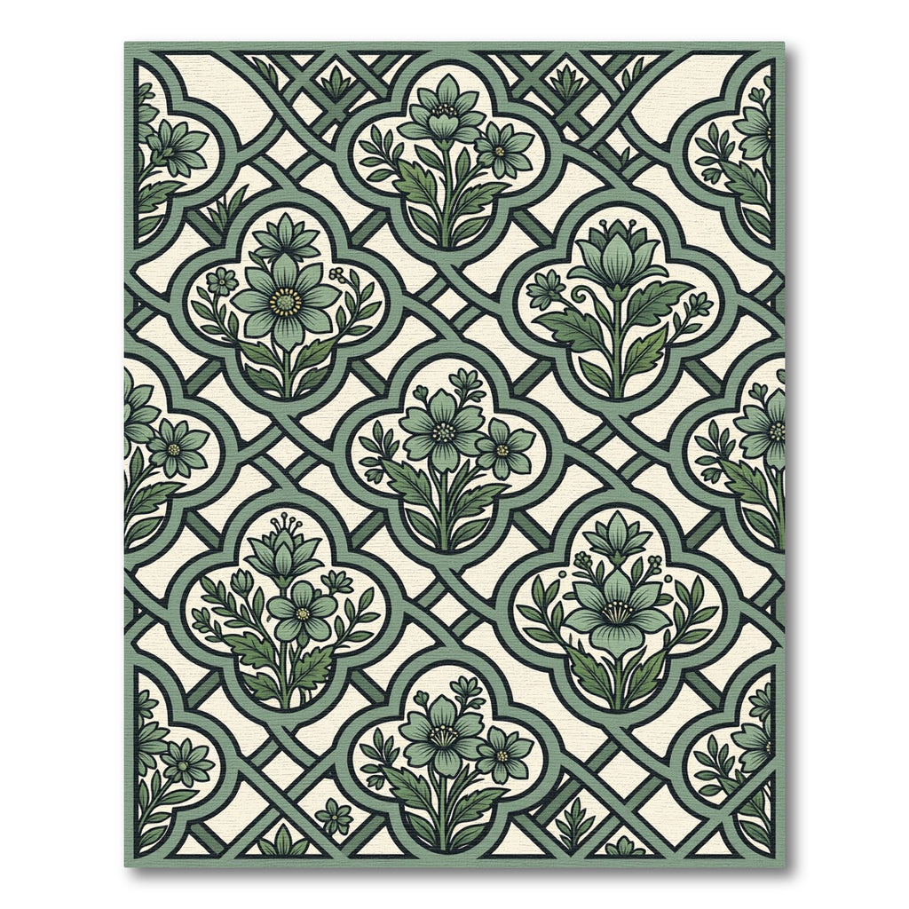 Sage Green Botanical Trellis Floral Rug