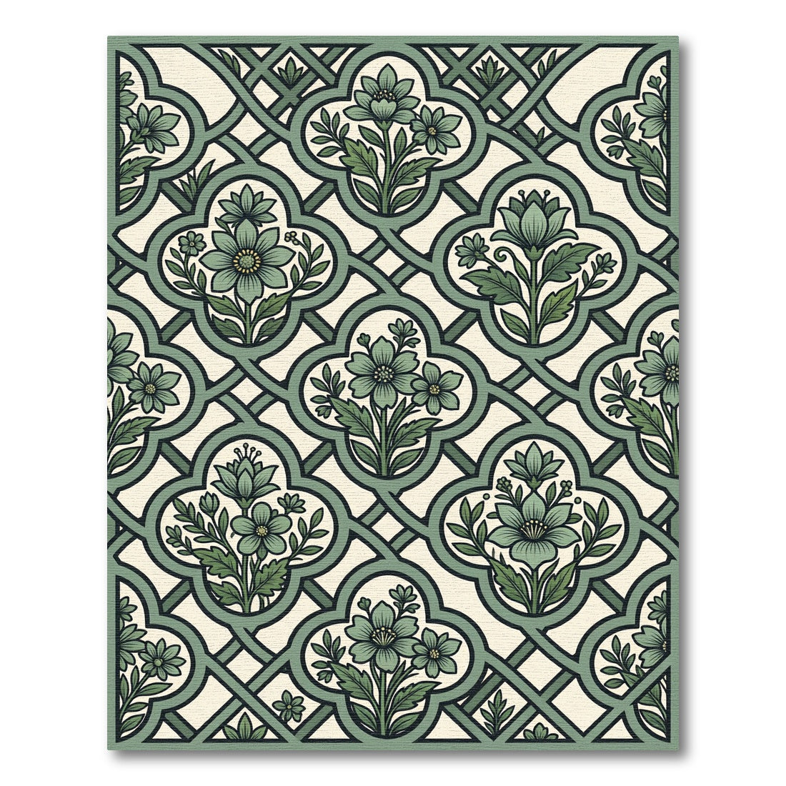 Sage Green Botanical Trellis Floral Rug