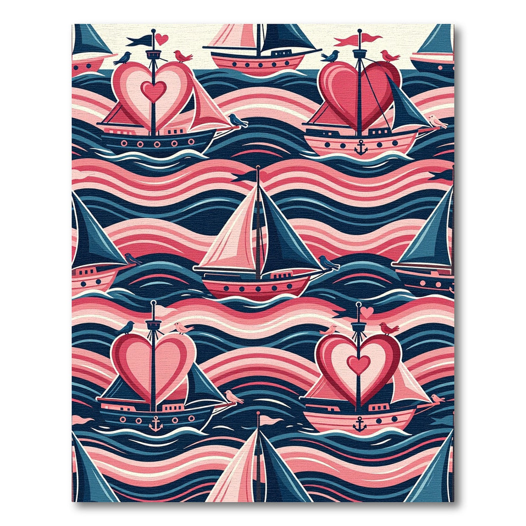 Nautical Heart Sailboat Wave Composition Rug