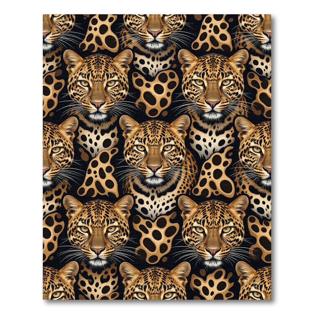 Leopard Faces Black Spotted Cream Rug