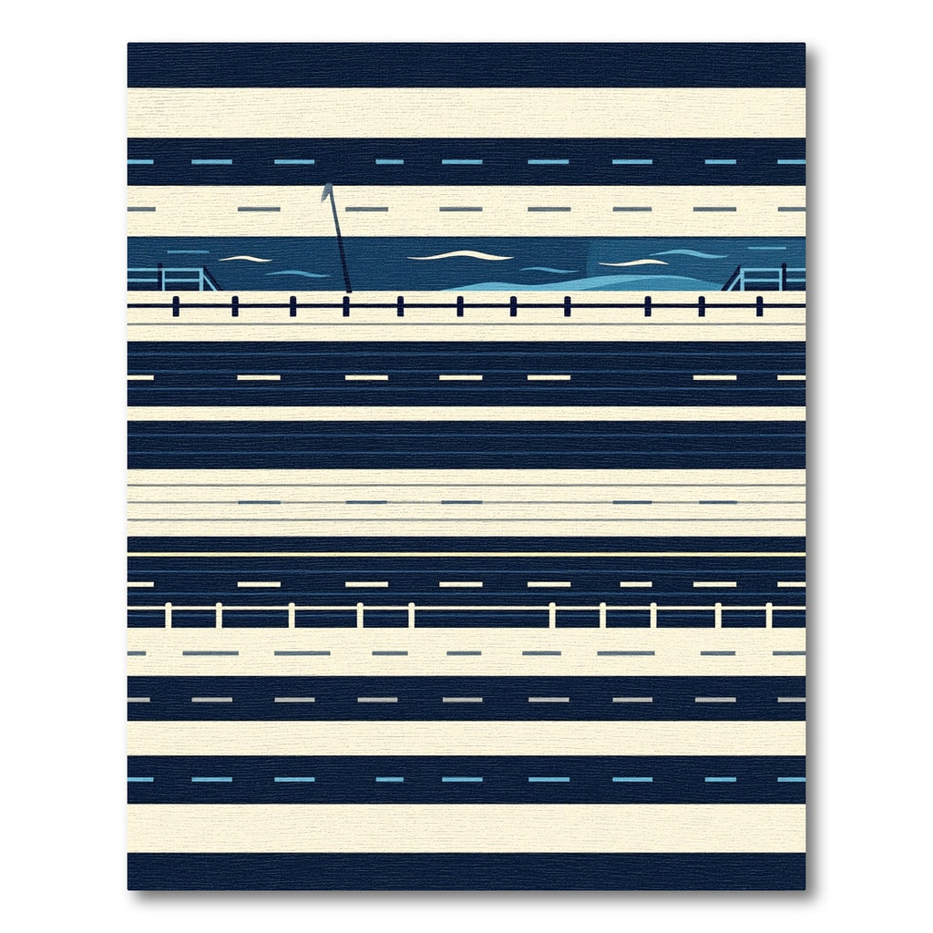 Modern Navy and Cream Linear Coast Rug