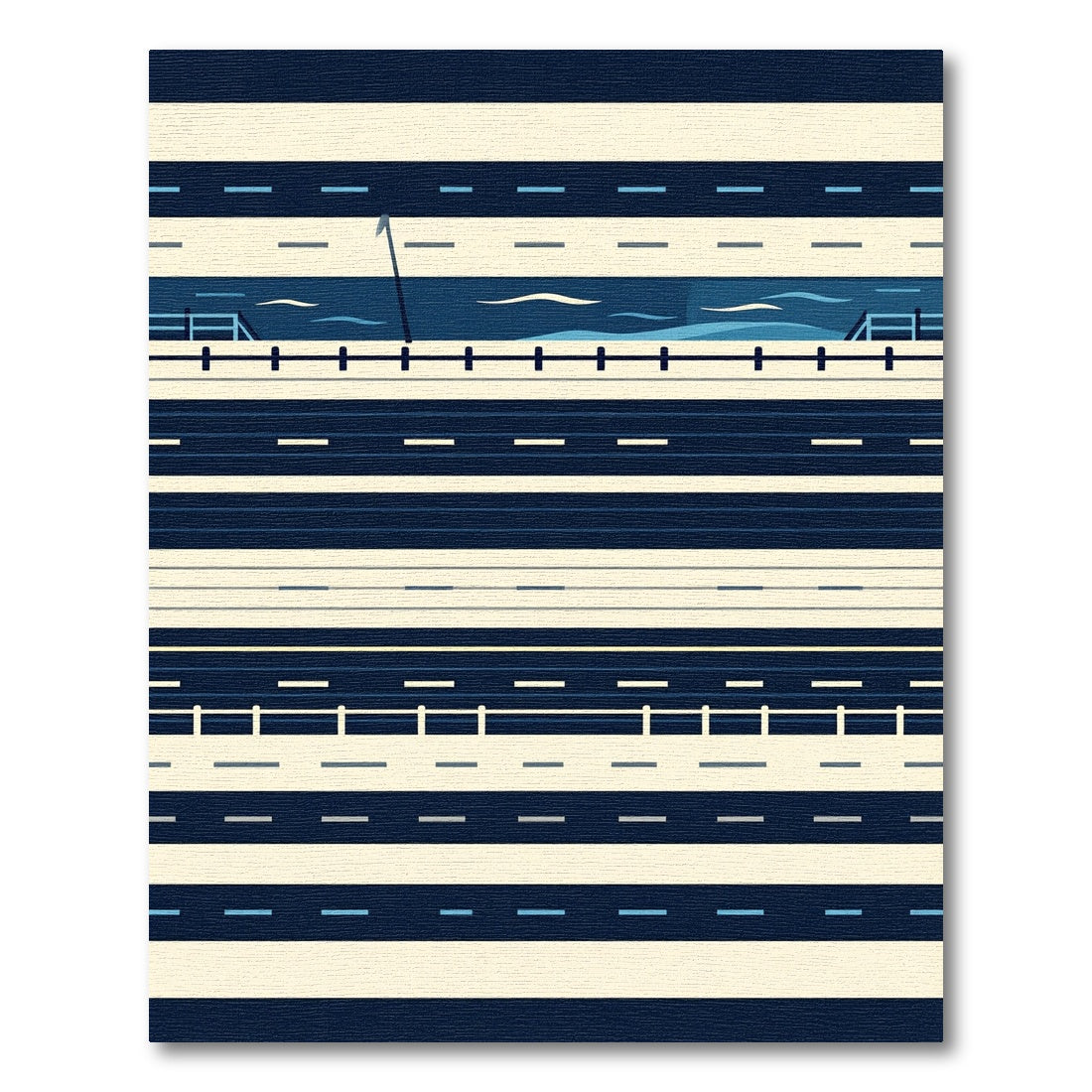 Modern Navy and Cream Linear Coast Rug