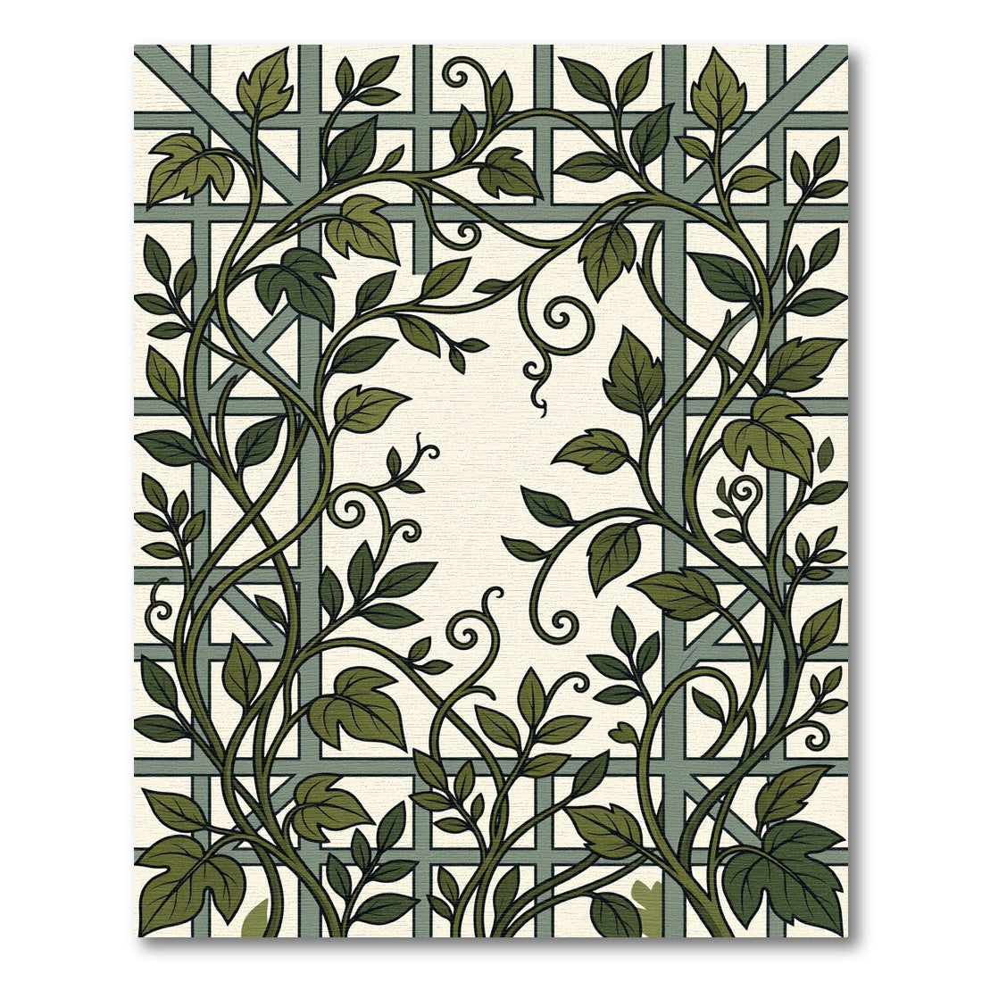 Lush Green Climbing Ivy Trellis Rug