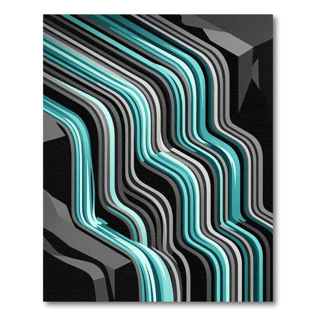 Abstract Teal and Gray Cascading Waterfall Rug