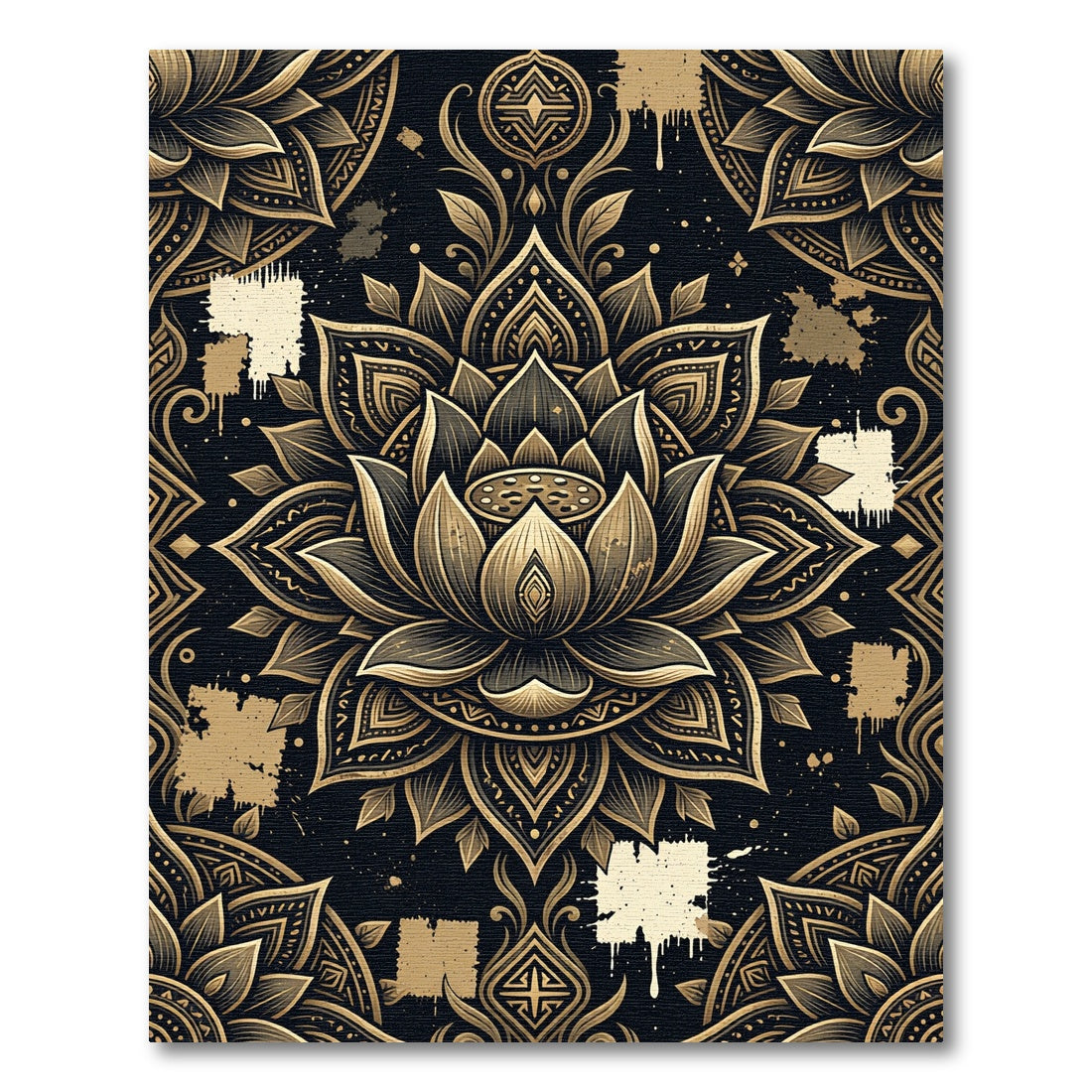 Golden Lotus Mandala Black Artistic Rug