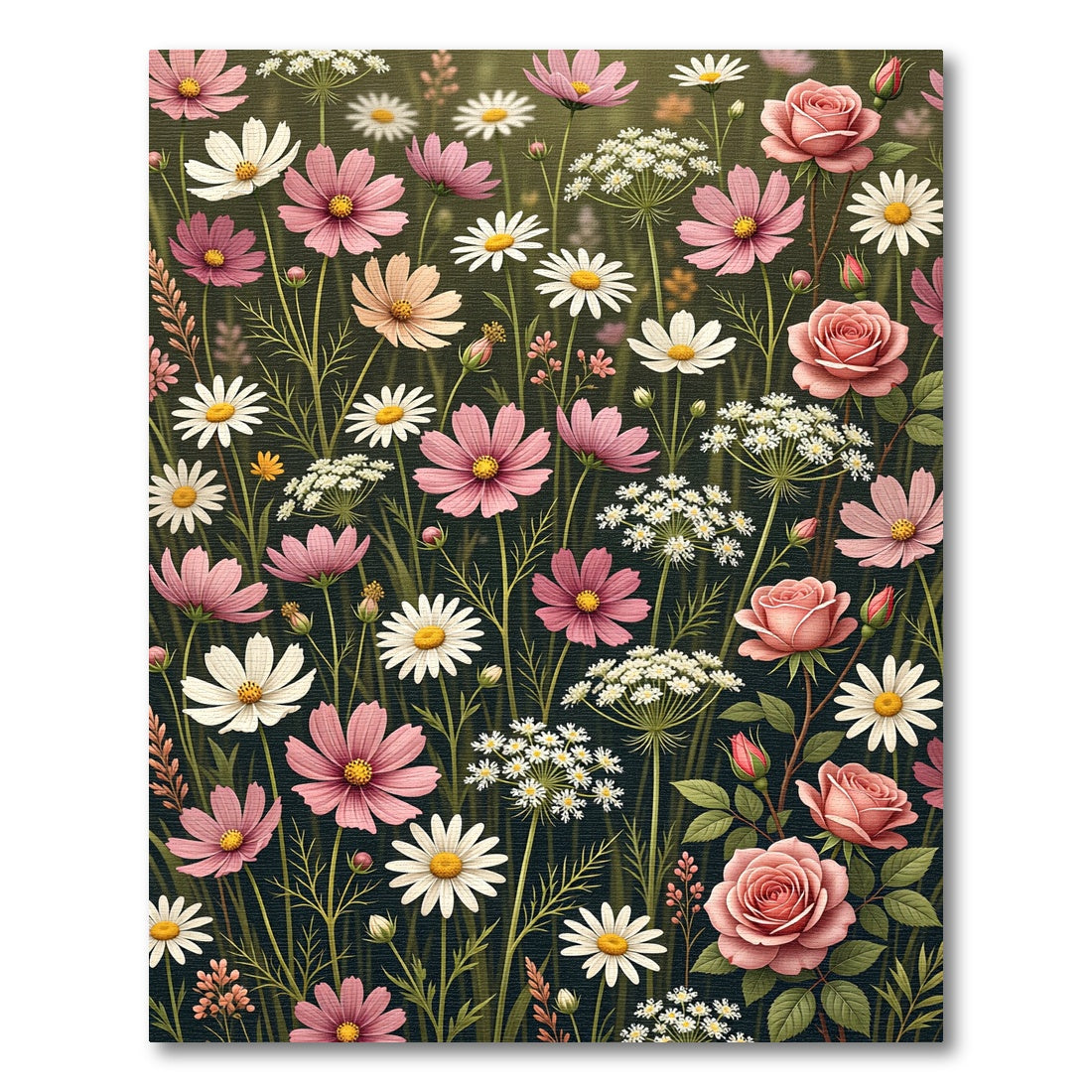 Pink Rose and Cosmos Meadow Blossom Rug