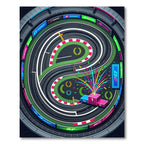 Vibrant Neon Oval Racing Circuit Rug