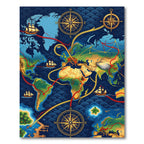 Nautical World Map Compass Ships Rug