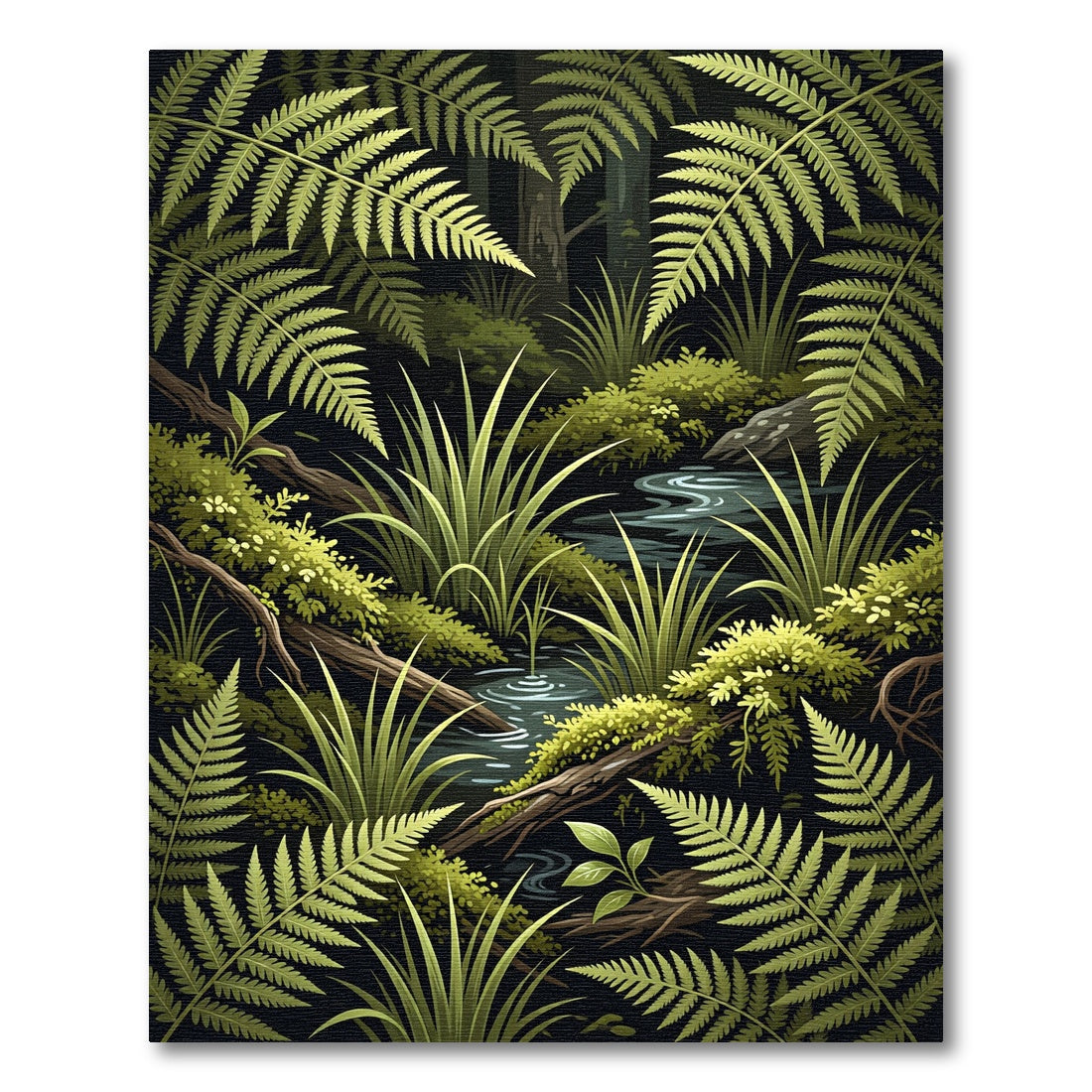 Lush Green Tropical Fern Forest Rug