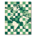 Green Checkered Global Map Illustration Rug