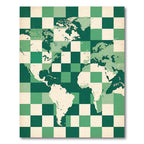 Green Checkered Global Map Illustration Rug