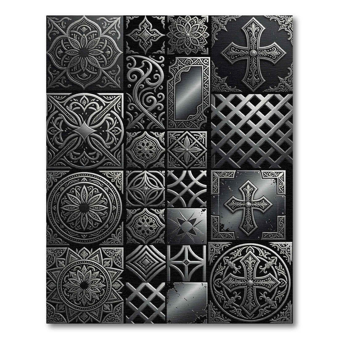 Ornate Silver Medieval Cross Medallion Rug