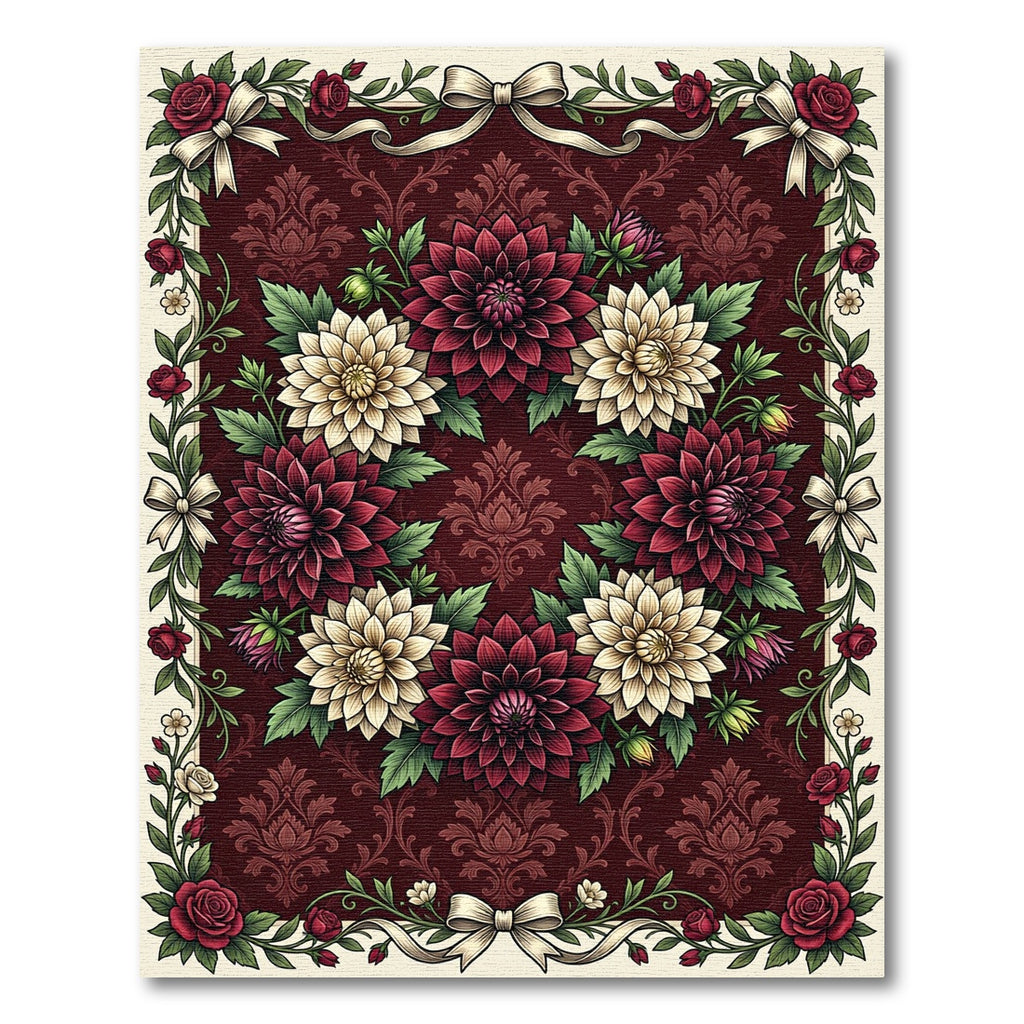 Crimson Floral Wreath With Cream Dahlias Rug
