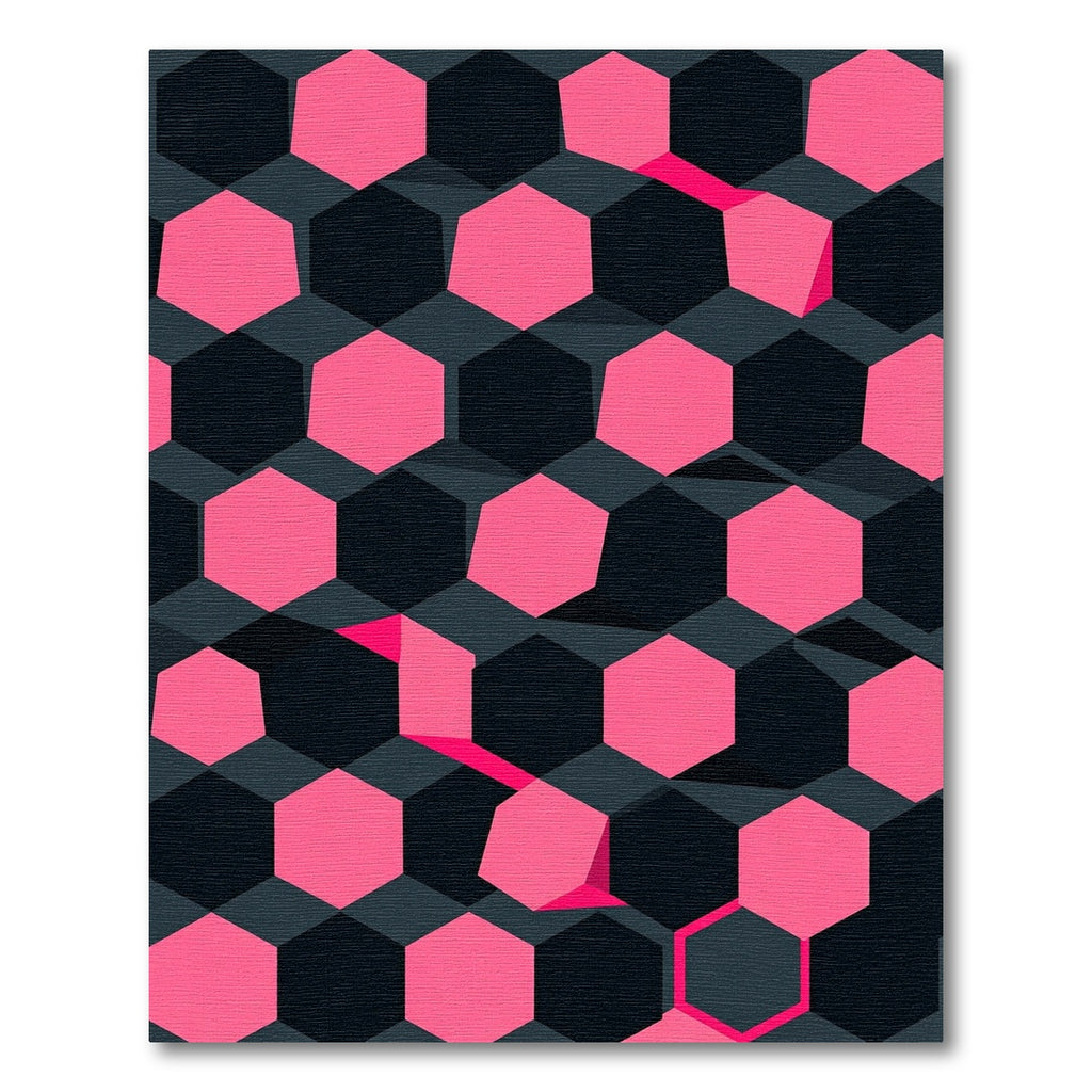 Modern Pink and Charcoal Geometric Hexagon Rug