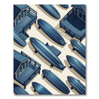 Coastal Navy Surfboard Isometric Illustration Rug